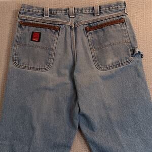 Wrangler Riggs Workwear Carpenter Jeans 36X34 Light Wash Natural Fade Stressed